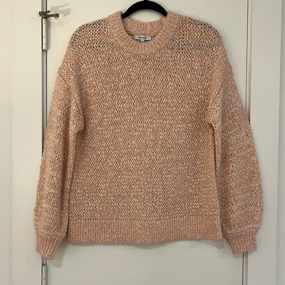 Madewell Baez Pullover Crewneck Sweater Pink Wool Alpaca Blend Size Small - Picture 2 of 10